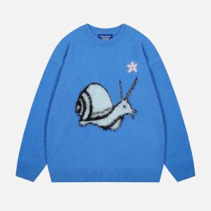 Cute Cartoon Snail Sweater - Y2K Aesthetic Knit Top for Cozy, Comfy Outfits