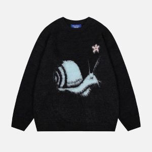 Cute Cartoon Snail Sweater - Y2K Aesthetic Knit Top for Cozy, Comfy Outfits