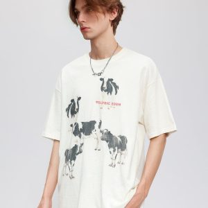 Cute Dairy Cow Print Tee - Y2K Aesthetic Top for Coquette and Grunge Styles