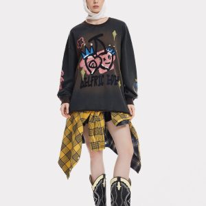 Cute Heart Cherry Print Y2K Sweatshirt - Comfy Aesthetic Top for Coquette Style Outfits