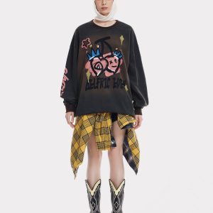 Cute Heart Cherry Print Y2K Sweatshirt - Comfy Aesthetic Top for Coquette Style Outfits