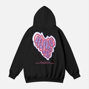 Cute Pink Heart Print Y2K Hoodie for Coquette Aesthetic and Comfy Style