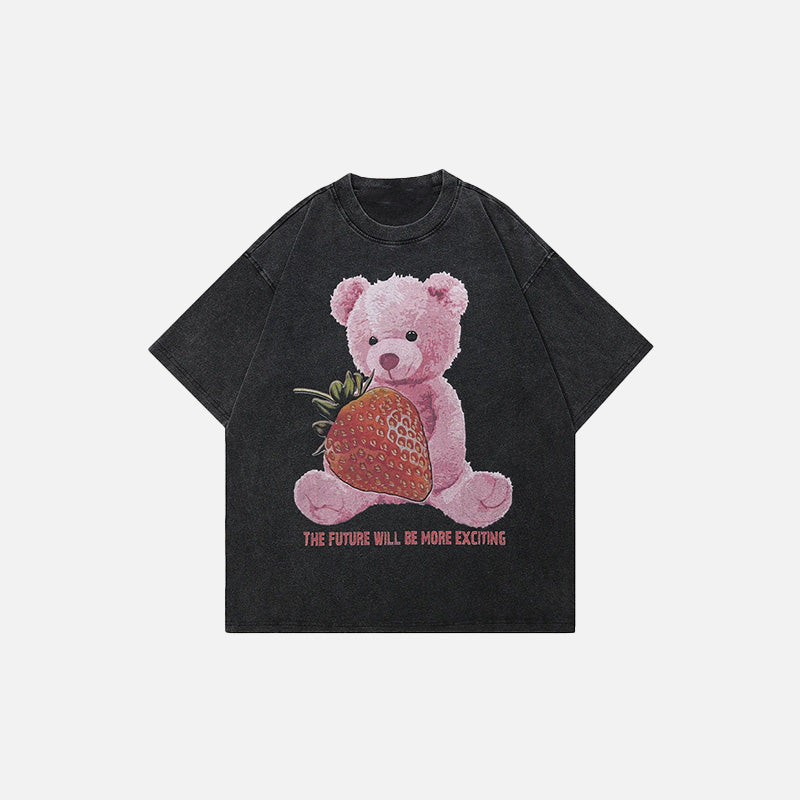 Cute Strawberry Bear Graphic Tee - Y2K Aesthetic Top for Comfy, Trendy Outfits