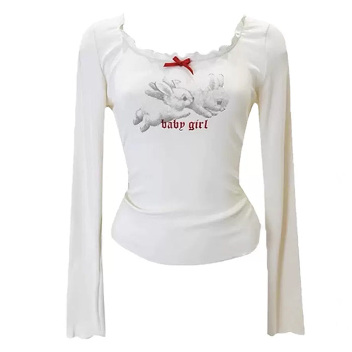 Cute Y2K Bunny Graphic Long Sleeve Tee - Adorable Coquette Aesthetic Top for Trendy Outfits