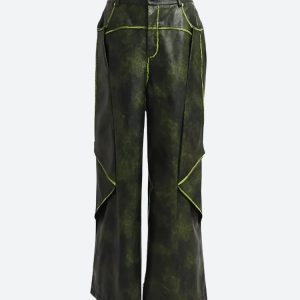 Cyberpunk Aesthetic Faux Leather Pants for Edgy Y2K Fashion and Grunge Style