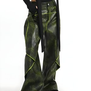 Cyberpunk Aesthetic Faux Leather Pants for Edgy Y2K Fashion and Grunge Style