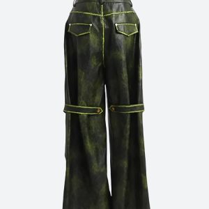 Cyberpunk Aesthetic Faux Leather Pants for Edgy Y2K Fashion and Grunge Style