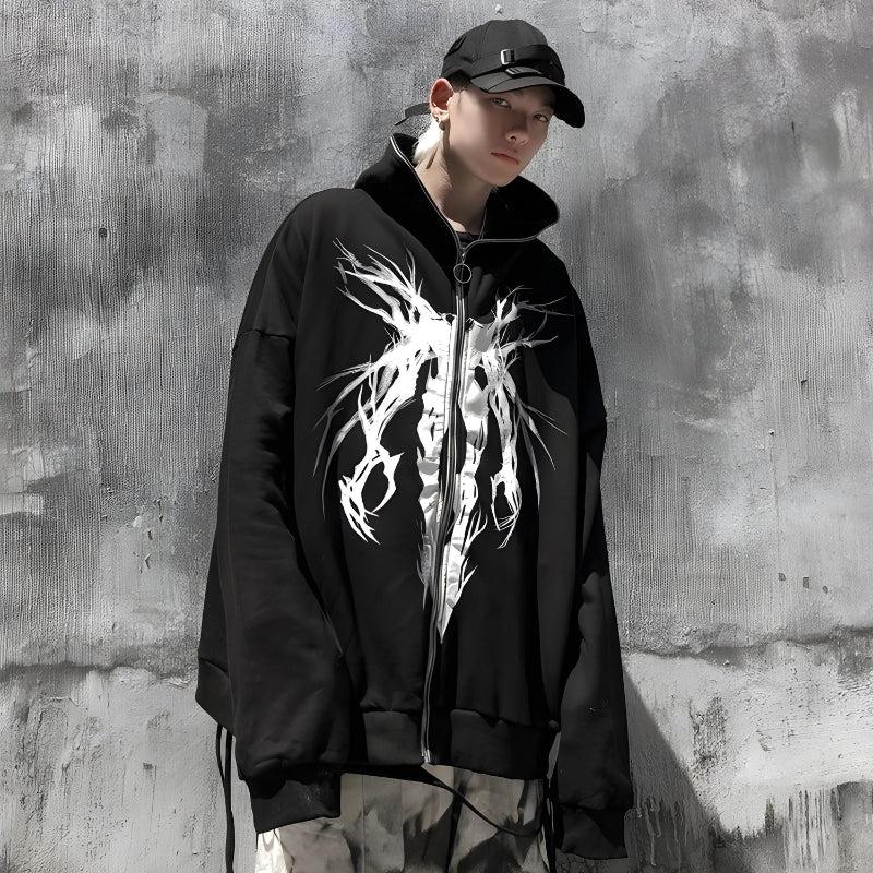 Cyberpunk Aesthetic Ghost Full Zip-Up Hoodie for Trendy Y2K Fashion Lovers