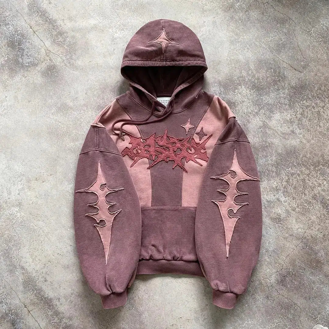 Cyberpunk Aesthetic Patch Hoodie - Y2K Style Comfy Layer for Edgy Fashion Lovers