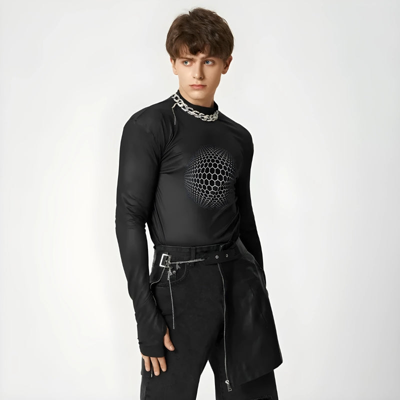 Cyberpunk Aesthetic Perspective Top - Edgy Y2K Style for Unique Fashion Statements