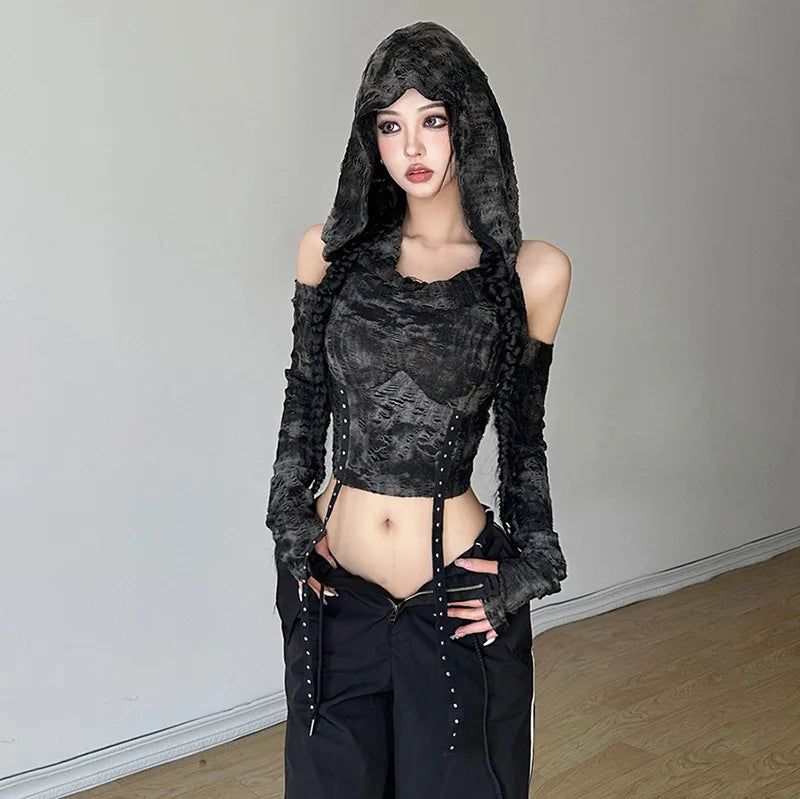 Cyberpunk Off Shoulder Hoodie: Edgy Y2K Fashion Statement for Aesthetic Outfits