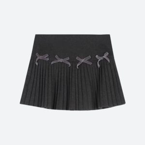 Dark Academia Bow Pleated Mini Skirt - Aesthetic Grunge Style for Vintage-Inspired Outfits