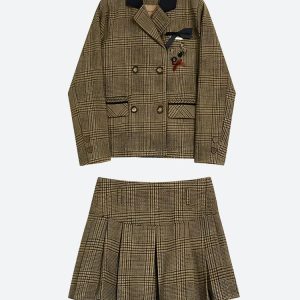 Dark Academia Plaid Two-Piece Set - Aesthetic Vintage Style for Trendy Outfits