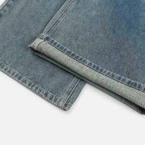 Deconstructed Washed Loose Jeans for Y2K Aesthetic and Grunge Style Outfits