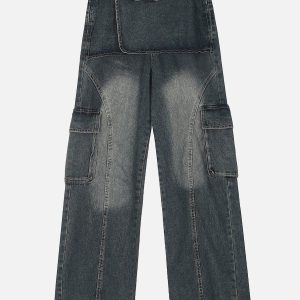 Deconstructed Washed Loose Jeans for Y2K Aesthetic and Grunge Style Outfits