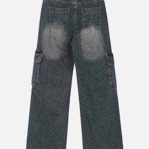 Deconstructed Washed Loose Jeans for Y2K Aesthetic and Grunge Style Outfits