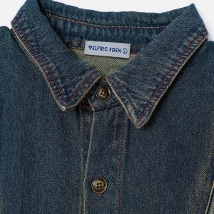 Deconstructive Denim Short Sleeve Shirt - Y2K Aesthetic Grunge Style Top for Trendy Outfits