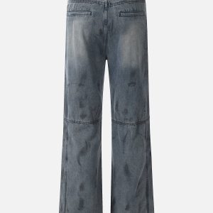 Deconstructive Design Y2K Washed Jeans for Trendy Grunge Aesthetic Outfits