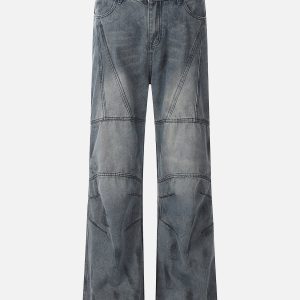 Deconstructive Design Y2K Washed Jeans for Trendy Grunge Aesthetic Outfits