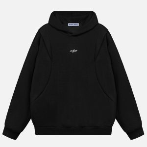 Deconstructive Pocket Hoodie: Y2K Grunge Aesthetic with Cozy Comfort and Unique Style