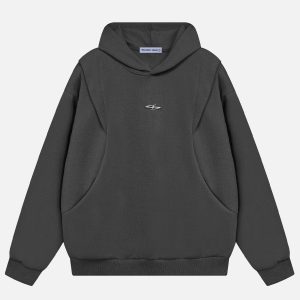 Deconstructive Pocket Hoodie: Y2K Grunge Aesthetic with Cozy Comfort and Unique Style