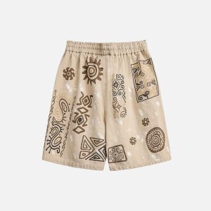 Desert Graffiti Print Cargo Shorts for Y2K Aesthetic and Grunge Style Outfits