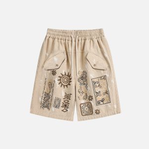 Desert Graffiti Print Cargo Shorts for Y2K Aesthetic and Grunge Style Outfits