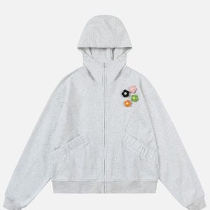 Detachable Flower Hoodie: Y2K Aesthetic Comfy Layering Piece for Cute Outfits