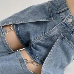 Detachable Straight Leg Jeans for Y2K Aesthetic Outfits and Grunge Style Looks