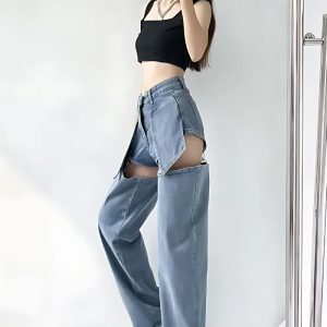 Detachable Straight Leg Jeans for Y2K Aesthetic Outfits and Grunge Style Looks