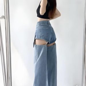 Detachable Straight Leg Jeans for Y2K Aesthetic Outfits and Grunge Style Looks