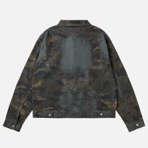 Dirt Washed Camouflage Jacket - Y2K Grunge Style Outerwear for Aesthetic Outfits