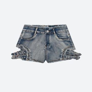 Distressed Cut Out Denim Shorts for Y2K Aesthetic and Grunge Style Outfits