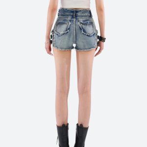 Distressed Cut Out Denim Shorts for Y2K Aesthetic and Grunge Style Outfits