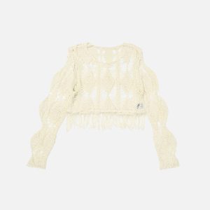 Distressed Cut-Out Sweater: Y2K Aesthetic Knit Top for Grunge and Coquette Styles