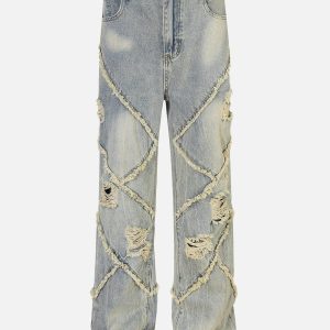 Distressed Fringe Loose Jeans for Y2K Aesthetic and Grunge Style Outfits