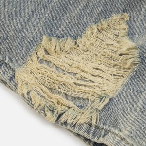 Distressed Fringe Loose Jeans for Y2K Aesthetic and Grunge Style Outfits