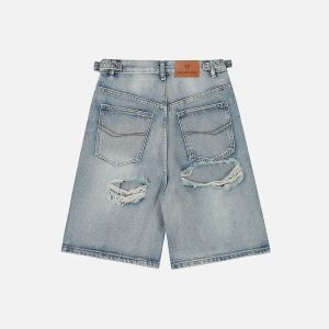 Distressed Fringe Y2K Denim Jorts for Trendy Grunge Aesthetic Outfits