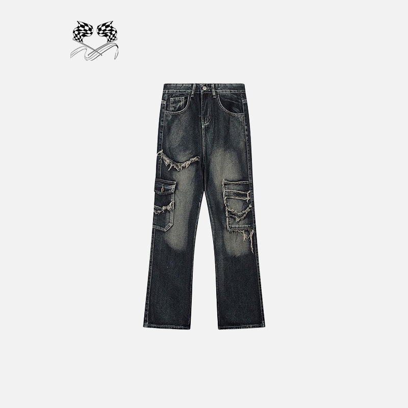 Distressed High-Waisted Baggy Jeans for Y2K Aesthetic and Grunge Style Outfits