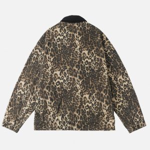 Distressed Leopard Print Jacket - Y2K Grunge Style Outerwear for Aesthetic Outfits