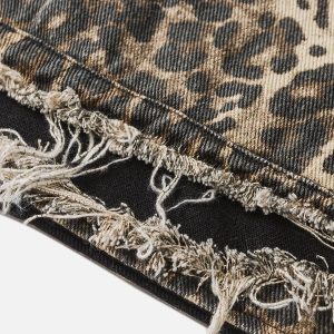 Distressed Leopard Print Jacket - Y2K Grunge Style Outerwear for Aesthetic Outfits