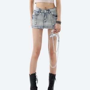 Distressed Low Rise Cargo Skirt - Y2K Fashion Essential for Grunge and Coquette Aesthetics