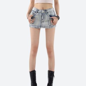 Distressed Low Rise Cargo Skirt - Y2K Fashion Essential for Grunge and Coquette Aesthetics