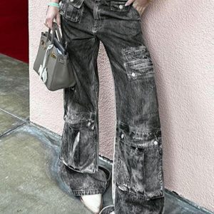 Distressed Tie Dye Multi-Pocket Cargo Jeans for Y2K Fashion and Grunge Aesthetic Lovers