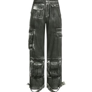 Distressed Tie Dye Multi-Pocket Cargo Jeans for Y2K Fashion and Grunge Aesthetic Lovers