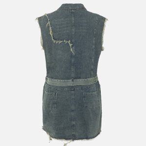 Distressed Washed Denim Dress - Y2K Aesthetic Casual Style for Effortless Chic Looks