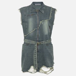 Distressed Washed Denim Dress - Y2K Aesthetic Casual Style for Effortless Chic Looks