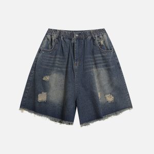 Distressed Washed Y2K Denim Jorts for Trendy Grunge and Coquette Aesthetic Outfits