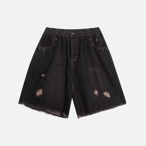 Distressed Washed Y2K Denim Jorts for Trendy Grunge and Coquette Aesthetic Outfits