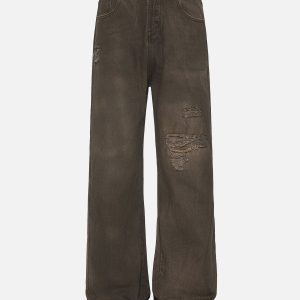 Distressed Washed Y2K Jeans for a Trendy Grunge Aesthetic Look